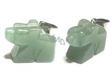 Chalcedon zelený Medvěd přívěsek přírodní kámen, ručně broušená figurka 1,8 x 2,5 x 8 mm, kámen lásky, radosti