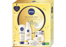 Nivea Q10 Power Vibes Q10 Anti-Age krém na ruce 100 ml + Q10 Power čisticí pleťové mléko proti vráskám 200 ml + Q10 Power denní krém proti vráskám 50 ml, kosmetická sada pro ženy