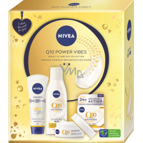Nivea Q10 Power Vibes Q10 Anti-Age krém na ruce 100 ml + Q10 Power čisticí pleťové mléko proti vráskám 200 ml + Q10 Power denní krém proti vráskám 50 ml, kosmetická sada pro ženy