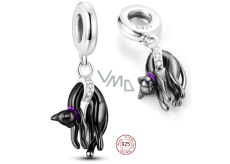 Charm Sterlingové stříbro 925 Černá líná kočka, přívěsek na náramek zvíře