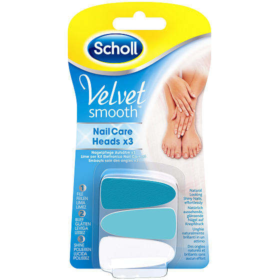 Scholl Velvet Smooth Blue náhradní hlavice do elektrického pilníku na nehty 3 kusy