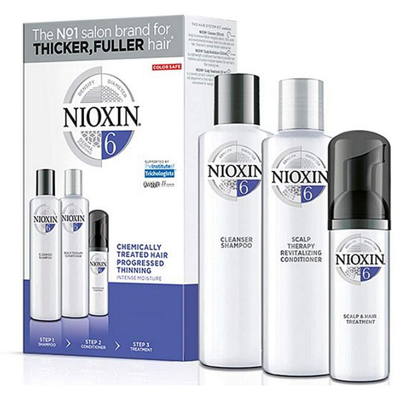Nioxin System 6 3-fázový systém pro výrazně řídnoucí přírodní i chemicky ošetřené středně silné až silné vlasy šampon 300 ml + kondicioner 300 ml + ošetření pokožky 100 ml