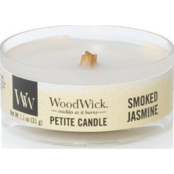 WoodWick Smoked Jasmine - Kouřový jasmín vonná svíčka s dřevěným knotem petite 31 g