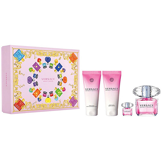 Versace Bright Crystal toaletní voda pro ženy 90 ml + tělové mléko 100 ml + sprchový gel 100 ml + toaletní voda pro ženy 5 ml, dárková sada pro ženy