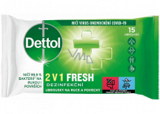 Dettol Fresh 2v1 Dezinfekční ubrousky na ruce a povrchy 15 kusů