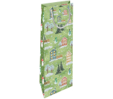 Nekupto Dárková papírová taška na láhev 33 x 10 x 9 cm Vánoční domečky zelená