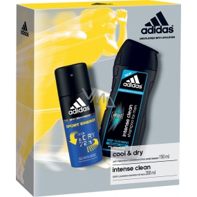 Adidas Cool & Dry 72h Sport Energy antiperspirant deodorant sprej pro muže 150 ml + Intense Clean sprchový gel a šampon pro normální vlasy pro muže 200 ml, kosmetická sada