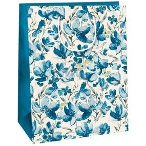 Ditipo Dárková kraftová taška 22 x 10 x 29 cm bílá, modré květy