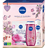 Nivea Miracle Garden Cherry Blossom & Red Berries 48h antiperspirant deodorant sprej 150 ml + Miracle Garden Cherry Blossom & Pomegranate sprchový gel 250 ml + Rose Touch textilní pleťová maska 1 kus, kosmetická sada pro ženy