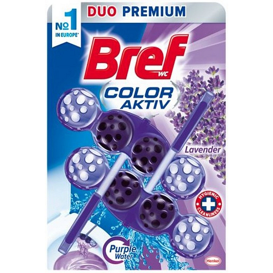 Bref Color Aktiv Lavender WC blok pro hygienickou čistotu a svěžest Vaší toalety, obarvuje vodu do fialového odstínu 2 x 50 g