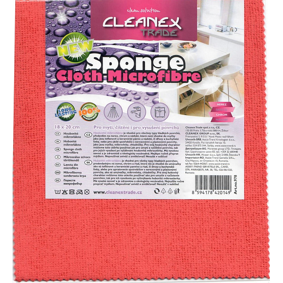 Cleanex Houbovité mikrovlákno utěrka pro mytí, čištění i pro vysušení povrchů 18 x 20 cm