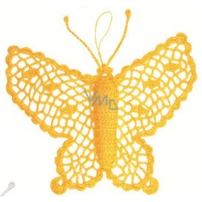 Háčkovaný motýl velký cca16 cm žlutý