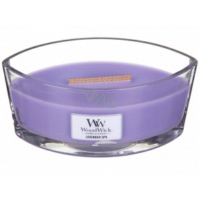 WoodWick Lavender Spa - Levandulové lázně vonná svíčka s dřevěným širokým knotem a víčkem sklo loď 453 g