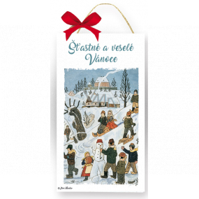 Nekupto Dřevěná cedulka Josef Lada Šťastné a veselé Vánoce 20 x 12 x 0,5 cm
