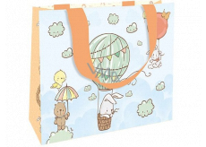 Nekupto Dárková papírová taška luxusní 23 x 17,5 x 10 cm Zvířátka v létajícím balónu 2040 LFM