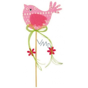 Ptáček z filcu růžový-bílý dekor zápich 7cm + špejle