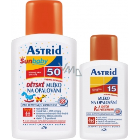 Astrid OF50 Mléko na opalování pro děti 200 ml + OF15 Beta karoten mléko na opalování pro děti 100 ml