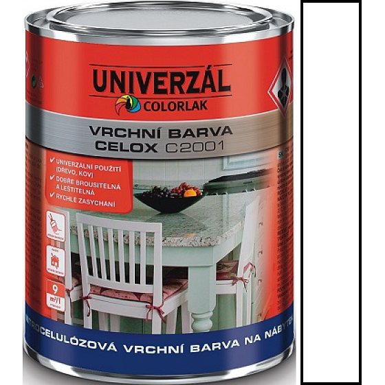Colorlak Celox C2001 nitrocelulózová vrchní barva na nábytek Bílá 0,75 l