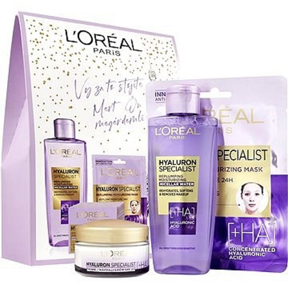 Loreal Paris Hyaluron Specialist denní krém 50 ml + micelární voda 200 ml + textilní pleťová maska 30 g, kosmetická sada