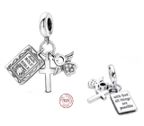 Charm Sterlingové stříbro 925 Náboženská kouzla, První přijímání, křest - Bible s bohem jsou všechny věci možné, 3v1 přívěsek na náramek