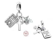 Charm Sterlingové stříbro 925 Náboženská kouzla, První přijímání, křest - Bible s bohem jsou všechny věci možné, 3v1 přívěsek na náramek