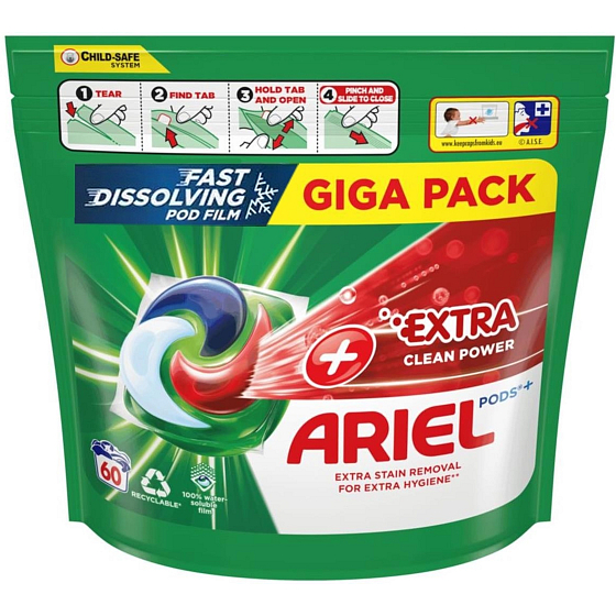 Ariel Extra Clean Power gelové kapsle univerzální na praní 60 kusů