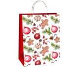 Ditipo Dárková papírová taška 22 x 10 x 29 cm Vánoční bílá ozdoby, perníčky, šišky, větvičky