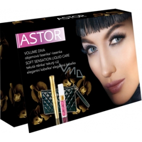 Astor Volume Diva řasenka 7 ml & tekutá rtěnka Soft Sensation 5 ml a kabelka,, dárková sada