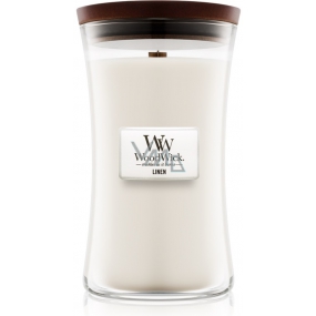 WoodWick Linen - Čistý len vonná svíčka s dřevěným knotem a víčkem sklo velká 609,5 g