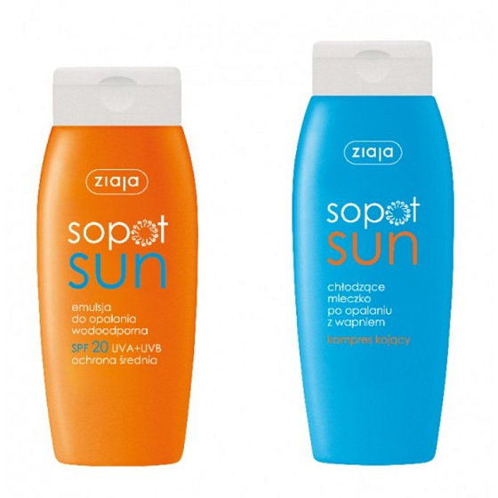 Ziaja Sun SPF 20 voděodolné mléko na opalování 150 ml + chladící mléko po opalování s vápníkem 200 ml, duopack