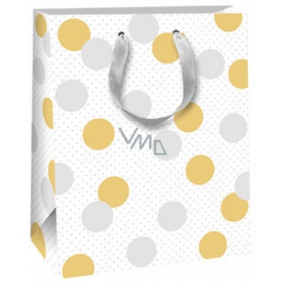 Ditipo Dárková papírová taška 18 x 10 x 22,7 cm bílá, žluté a šedé puntíky QC Glitter