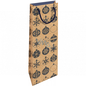 Nekupto Dárková kraftová taška na láhev 15 x 40 cm Vánoční modré baňky 616 WHLH