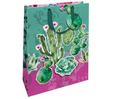 Nekupto Dárková papírová taška matná 22,3 x 33,3 x 10 cm Kaktusy s 3D aplikací kaktusu 1695 LBL