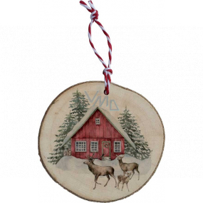 Bohemia Gifts Ručně vyráběná vánoční ozdoba dřevěná Domeček a srnky 6 cm