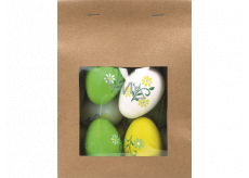 Vajíčka plastová na zavěšení zeleno-bílo-žlutá 6 cm 9 kusů v papírovém sáčku