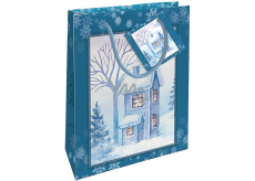 Nekupto Dárková papírová taška 14 x 11 x 6,5 cm Vánoční zasněžený domeček