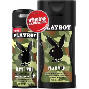 Playboy Play It Wild for Him SkinTouch deodorant sprej pro muže 150 ml + 2v1 sprchový gel a šampon 250 ml, duopack