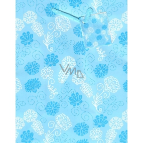 Nekupto Dárková papírová taška 18 x 23 x 10 cm Modrá s květy 1639 40 KFM