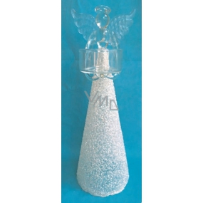 Anděl skleněný s bílou sukní na svíčku 24 cm