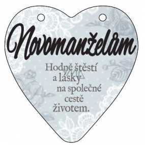 Albi Závěsná plaketka srdce Novomanželům 9 x 10 cm