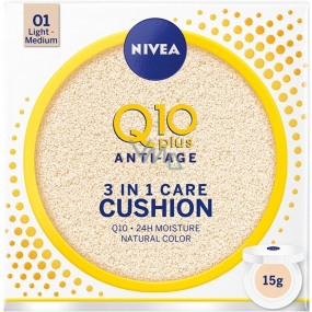 Nivea Q10 Plus Anti-Age Cushion 3v1 pečující tónovací krém v houbičce 01 Light Medium 15 g