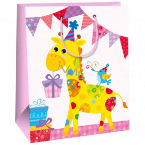 Ditipo Dárková papírová taška 26,4 x 13,6 x 32,7 c růžová, žirafa AB