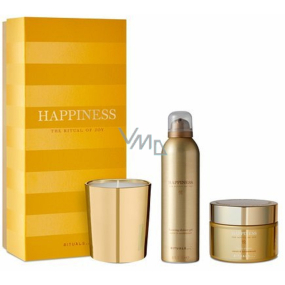 The Ritual Of Joy Happiness sprchová pěna 200 ml + tělový krém 220 ml + vonná svíčka 290 g, kosmetická sada pro ženy