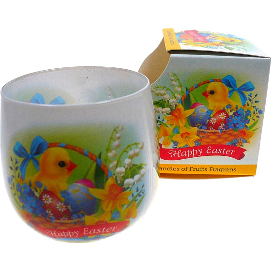 Santo Candles Happy Easter Kuřátko a vajíčka v košíku vonná svíčka ve skle 100 g