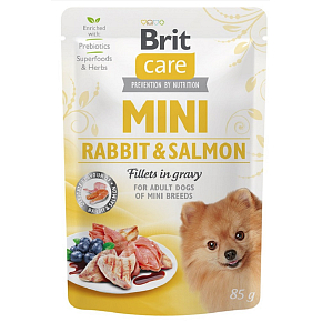 Brit Care Mini Rabbit & Salmon Fillets In Gravy kompletní superprémiové krmivo pro dospělé psy mini plemen kapsička 85 g