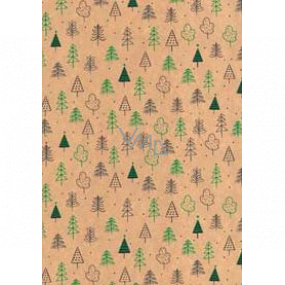 Ditipo Dárkový balicí papír 70 x 200 cm Vánoční KRAFT zelené a černé stromečky