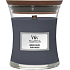 WoodWick Indigo Suede - Modrý semiš vonná svíčka s dřevěným knotem a víčkem sklo malá 85 g