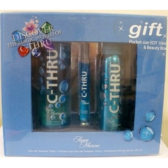 C-Thru Aquamarine toaletní voda 75 ml + toaletní voda 10 ml + deodorant sprej 100 ml + šperkovnice, pro ženy dárková sada