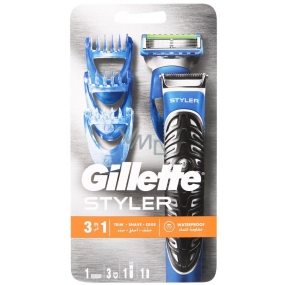 Gillette Fusion ProGlide Power Styler 3v1 bateriový holicí strojek se zastřihovačem + holicí hlavice + 3 x zastřihovací hřebínky + baterie, kosmetická sada pro muže