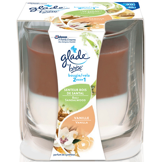 Glade by Brise 2v1 Sandalwood and Vanilla vonná svíčka ve skle, doba hoření až 30 hodin 135 g